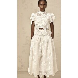 Miss Rosier Floral Applique Lace Midi Skirt Size Small Romantic Cottagecore Boho